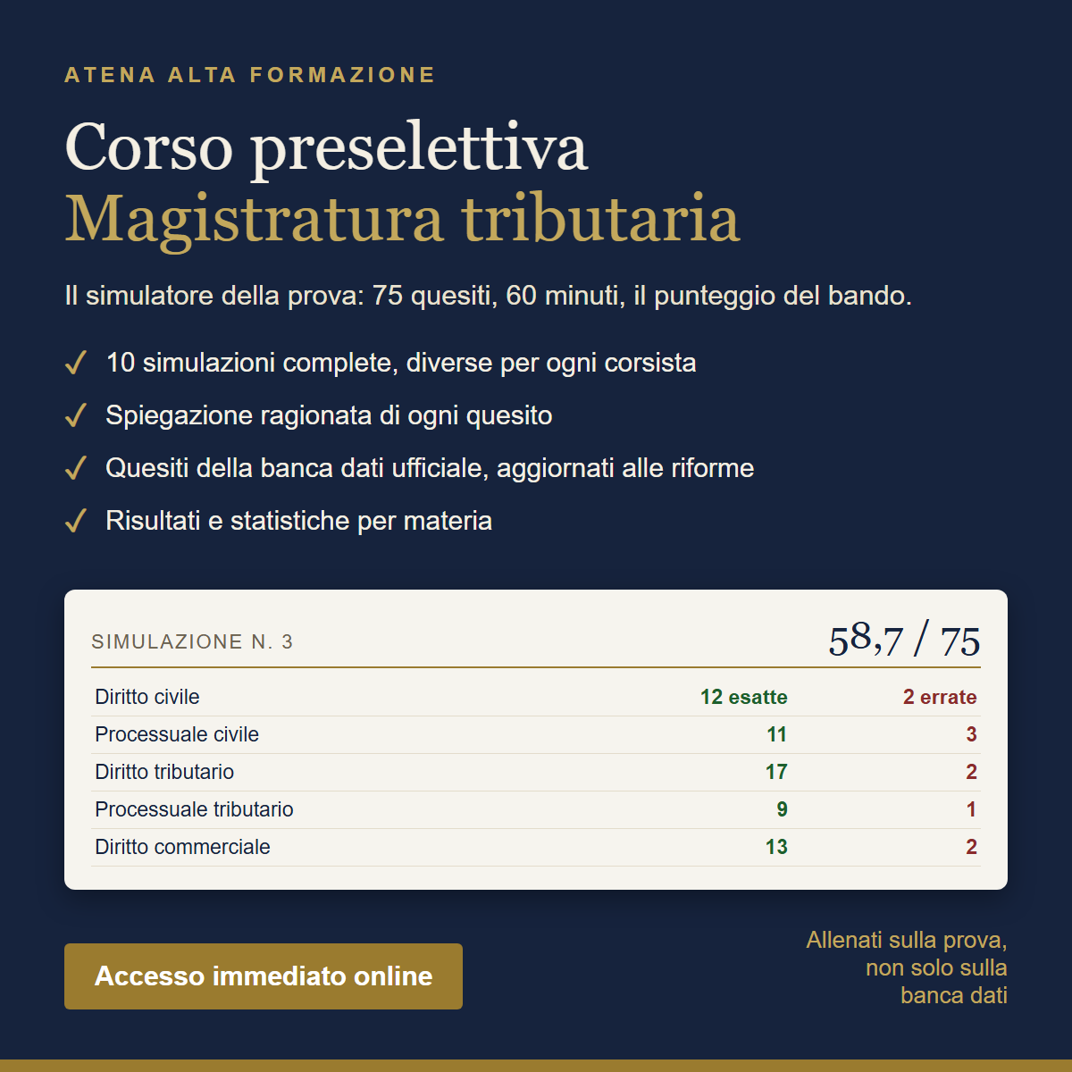 Corso preselettiva Magistratura tributaria – simulatore della prova